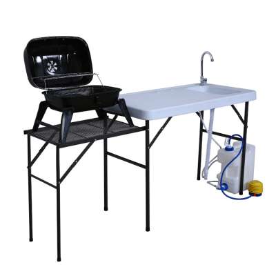 Outdoor fish washing table with BBQ